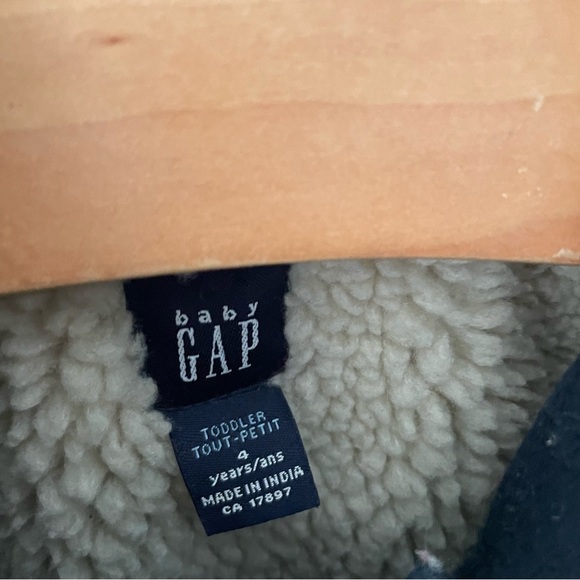 GAP Wool Hooded Toggle Coat Sherpa Fleece Blue Kids Boys Children’s Size 4 4T - Picture 3 of 5